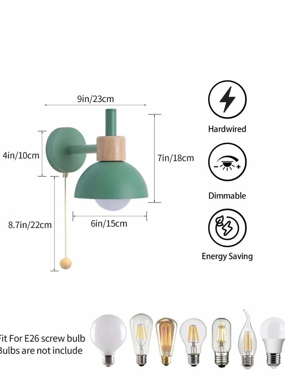 Modern Green Bathroom Wall Sconce - Mid-Century Vanity Light with Pull Chain